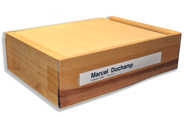 Image of Small Wooden Box containing hardcover Duchamp book