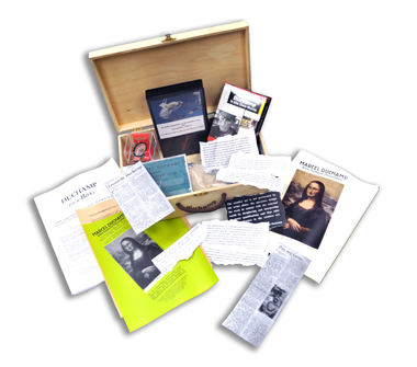 View of contents of Duchamp-In-A-Box boite-valise