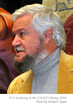 Lanier Graham lecturing at CSUEB Library mural dedication in 2010. Photo by Richard Apple.
