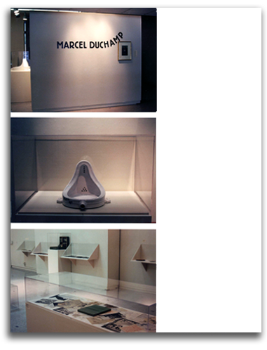 3 stacked catalogue photos of Duchamp installation.