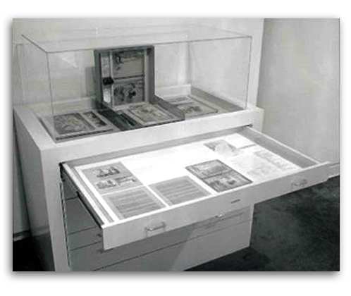 Photo of Duchamp Drawers installation.